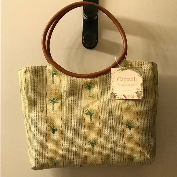 CAPPELLI STRAWORLD PALM TREES CUTE BAG WITH COMPARTMENTS